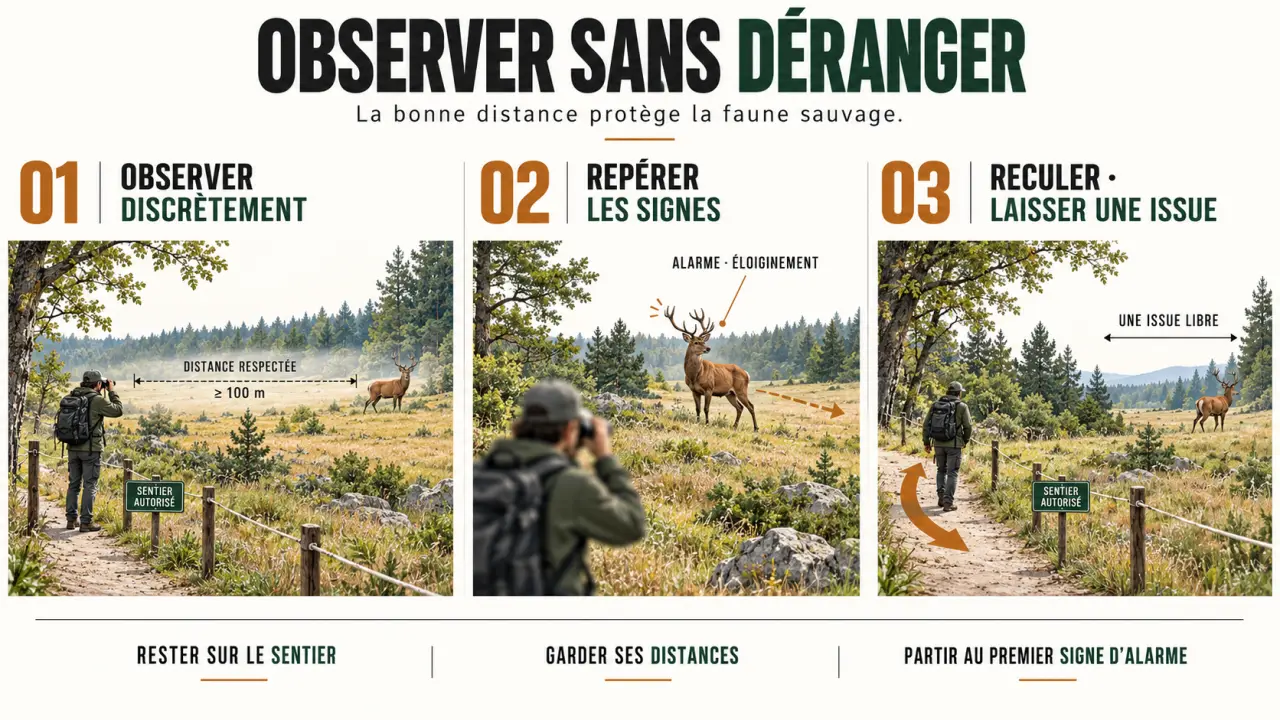 Comment observer les animaux sauvages de manière responsable en voyage : garder ses distances et reconnaître les signes de dérangement