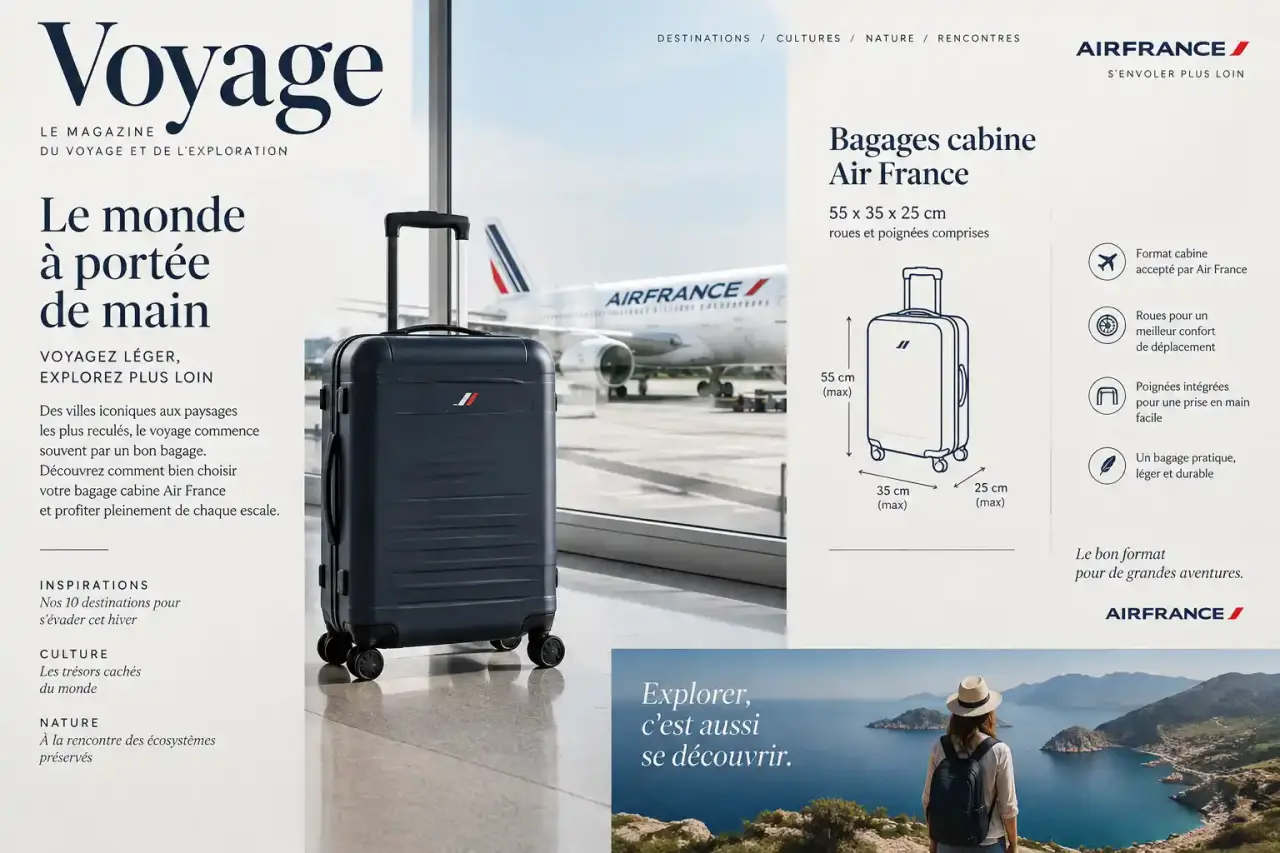 Bagages cabine Air France : 55 x 35 x 25 cm, roues et poignées comprises
