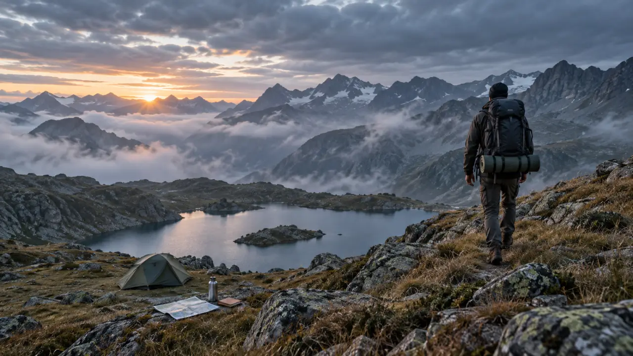 Paysage sauvage et brumeux sur un itinéraire de trek