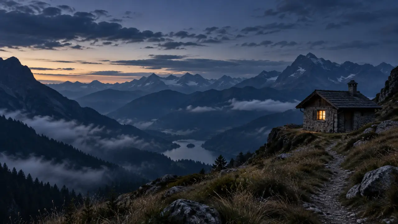 Paysage brumeux et isolé au lever du jour, propice à un voyage contemplatif