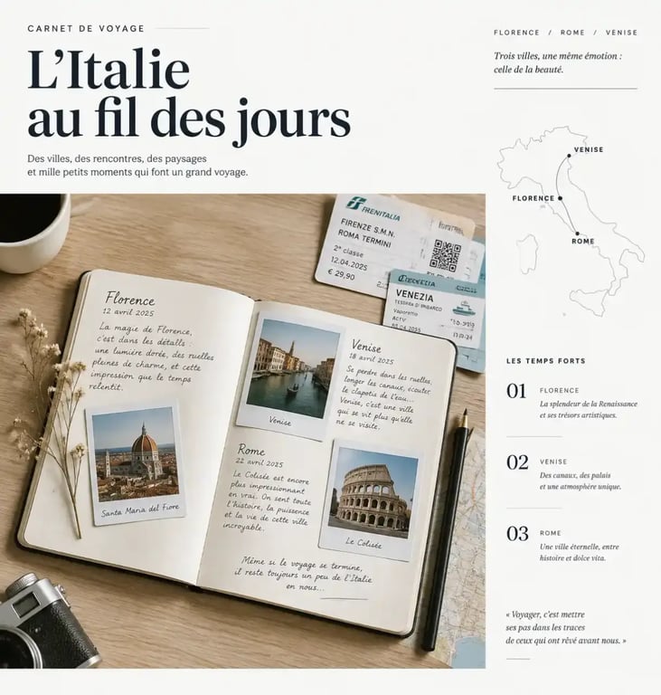Carnet de voyage à remplir avec souvenirs et notes personnelles, idéal pour organiser ses souvenirs de vacances.